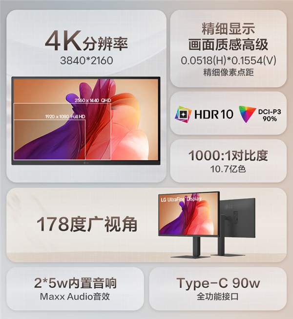 LG新款商务显示器发布:1599元拿下27寸4K屏
