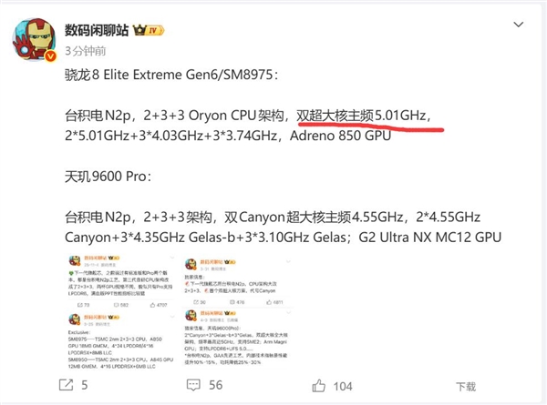 小米首发!高通第六代骁龙8超级至尊版主频突破5GHz:史无前例