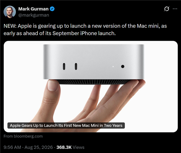 时隔近两年！苹果全新Mac mini即将发布