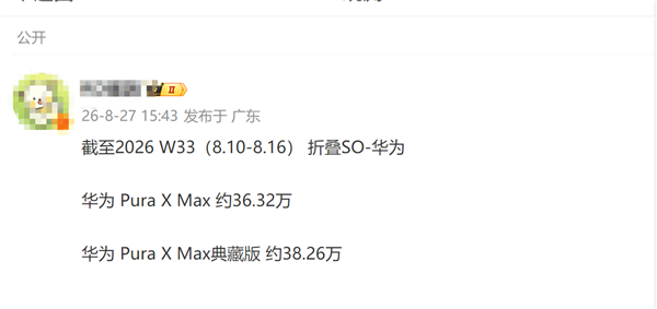 华为万元阔折手机Pura X Max销量逼近80万台 更贵典藏版更好卖