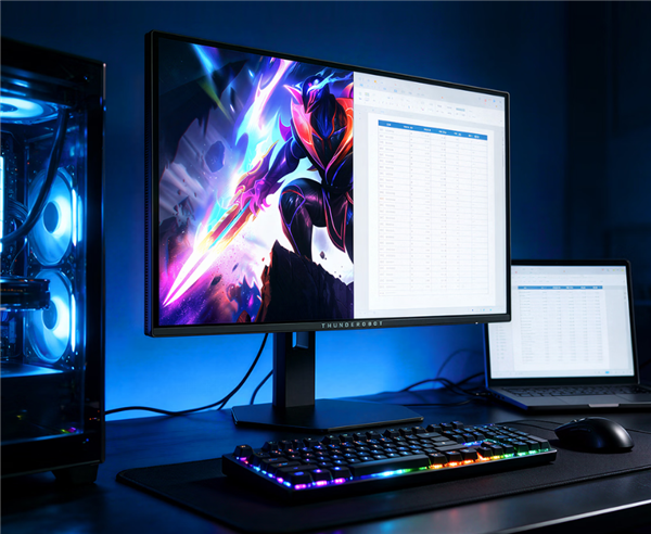 QDOLED高刷来袭!雷神新款27寸显示器到手3499元:2K 360Hz屏