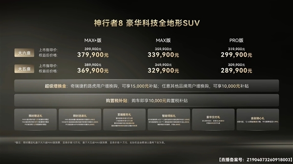 全系标配华为ADS智驾 神行者8上市:权益价28.99万起