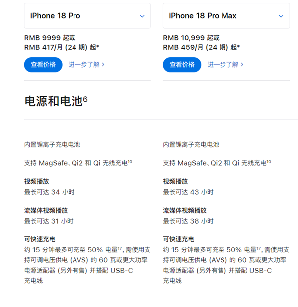 iPhone 18系列与17系列电池对比：iPhone 18 Pro Max史上最强续航