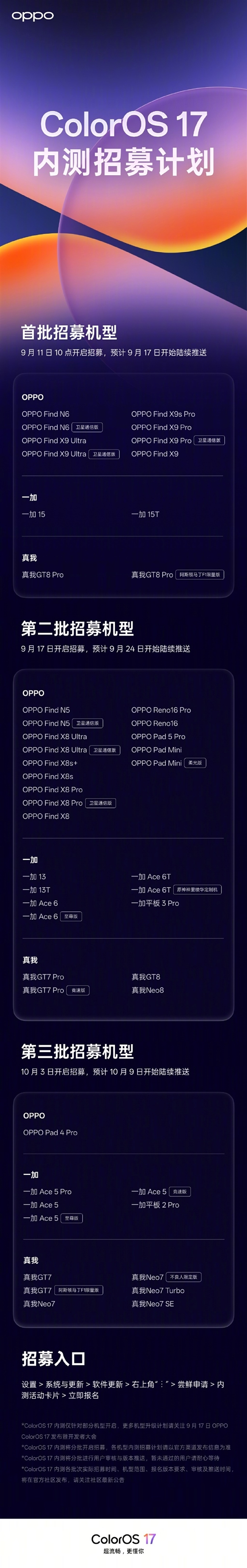 ColorOS 17开启内测招募:首批支持Find N6系列、一加15等12款机型