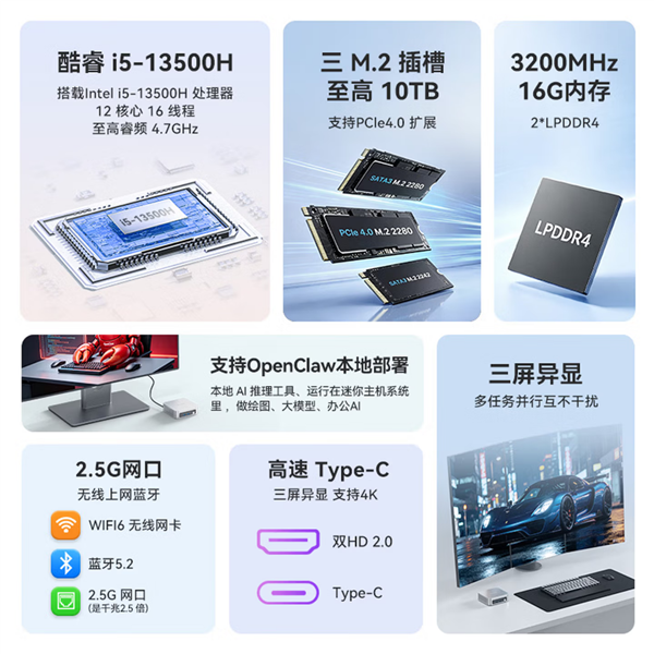2699元!磐镭WO5迷你主机上新:酷睿i5-13500H+16GB内存