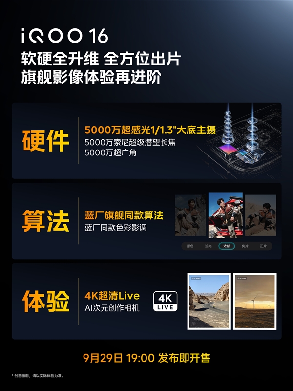 iQOO 16影像堆料 5000万像素大底主摄 蓝厂旗舰同款算法
