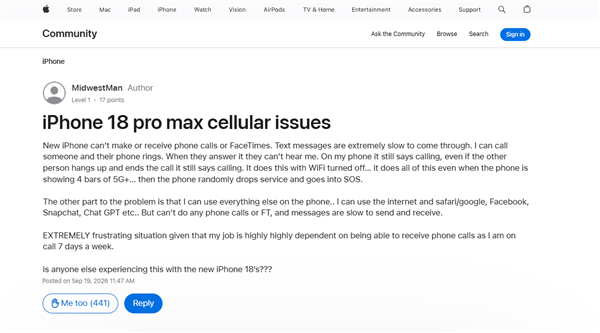 美版iPhone 18 Pro Max通信翻车:无法打电话、发短信、上网
