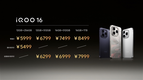 全球首发2K 165Hz三星屏！iQOO16发布：5999元起