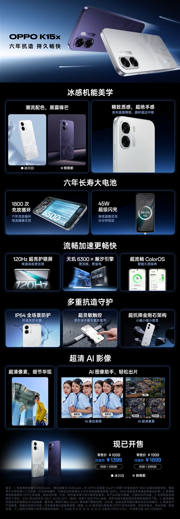 1399元起!OPPO K15s/K15x开售:最高8000mAh大电池、IP69K防尘防水