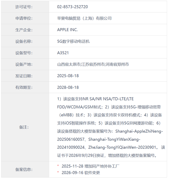 苹果多款国行iPhone新增大模型备案:Apple智能、通义千问等现身