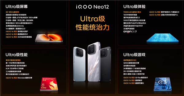 国补到手3149元起 iQOO Neo12发布:骁龙8E5、首发2K 185Hz屏